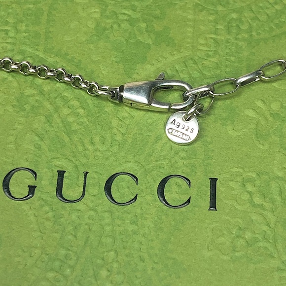 GUCCI Sterling Silver Ghost GG Monogram Necklace 21” Unisex NIB - Picture 6 of 17